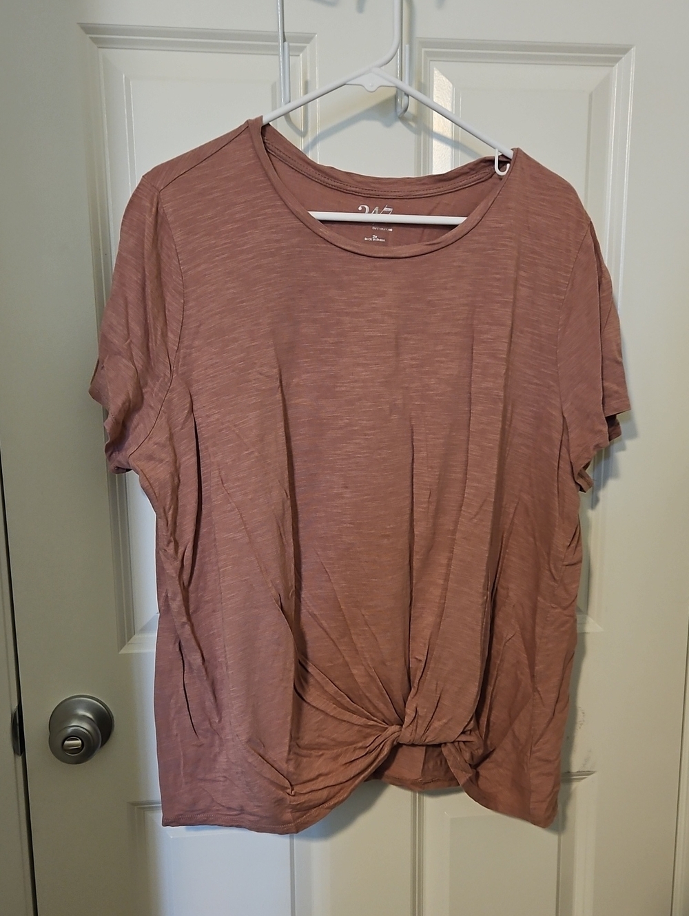 24/7 Maurices Soft Knot-Front Short Sleeve Tee - Mauve Pink